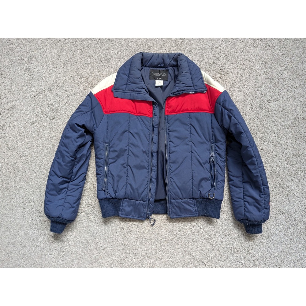 Head Made in USA Puffer Mens Jacket Vintage Colorblock Blue Red White Ski Coat